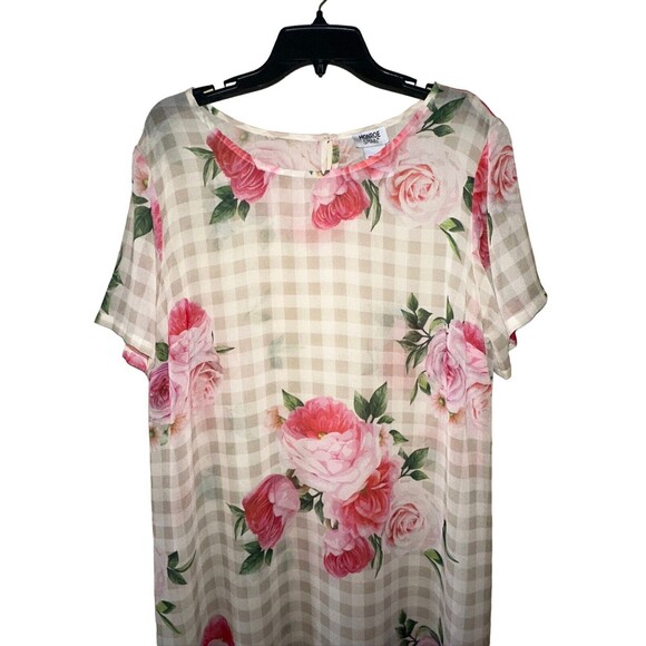 MONROE And MAIN Sheer Dress With Side Slits Size 1X Plus Floral Short Sleeve Key - Picture 3 of 9